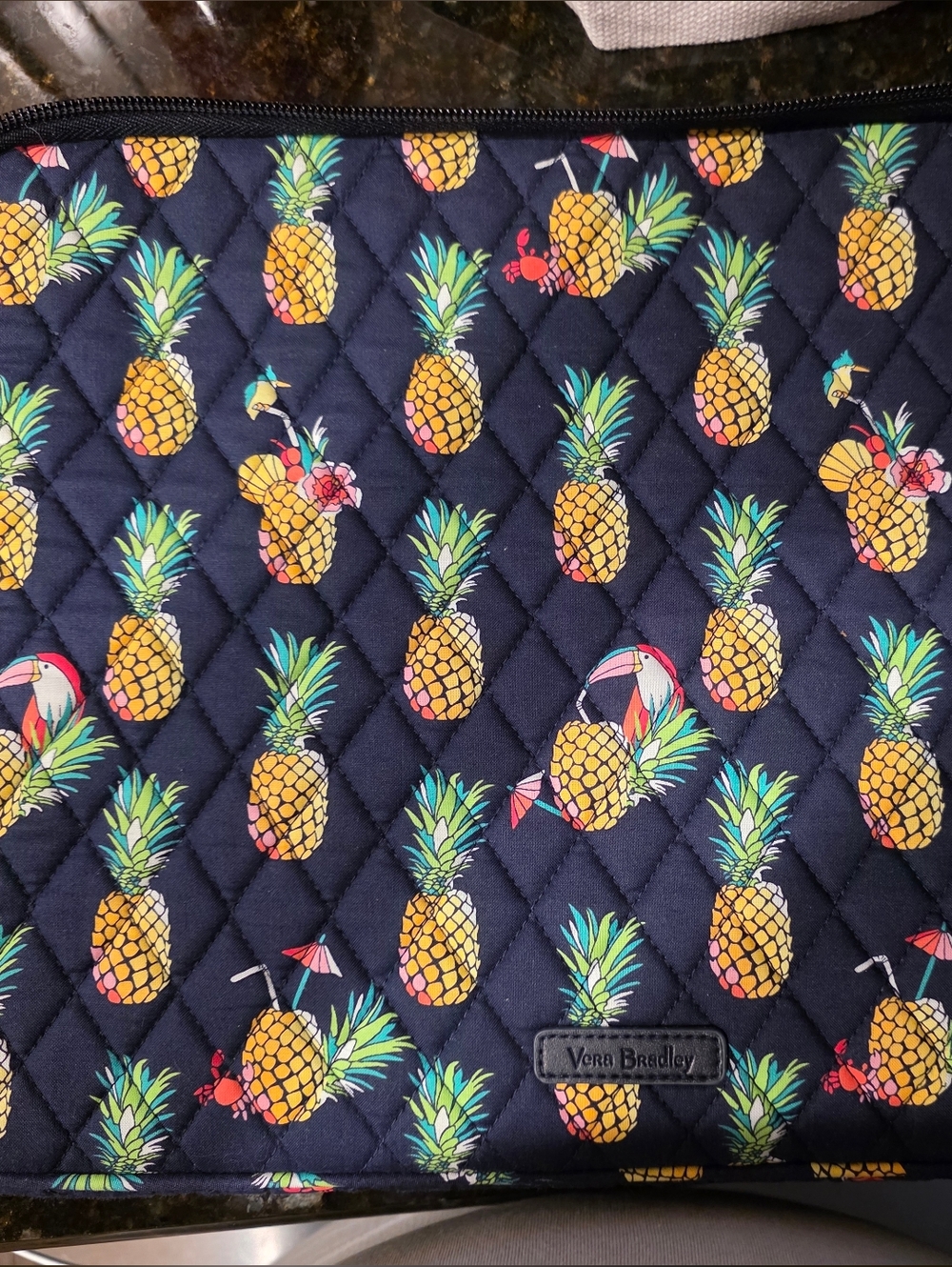 Vera Bradley Navy Quilted Sleeve with Yellow Pineapple Print